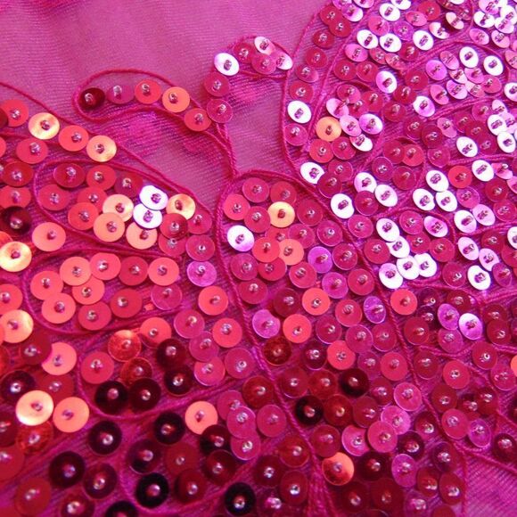 HANDMADE Pink Butterfly Sequin Crepe Netting Over the Shoulders Neck Wrap OS - Picture 10 of 11